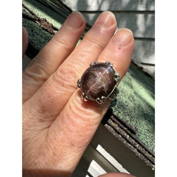 Scapolite Cat Eye Sterling 925 Silver Handmade Clarity Ring Size 7 - 7.25 - Picture 4 of 6